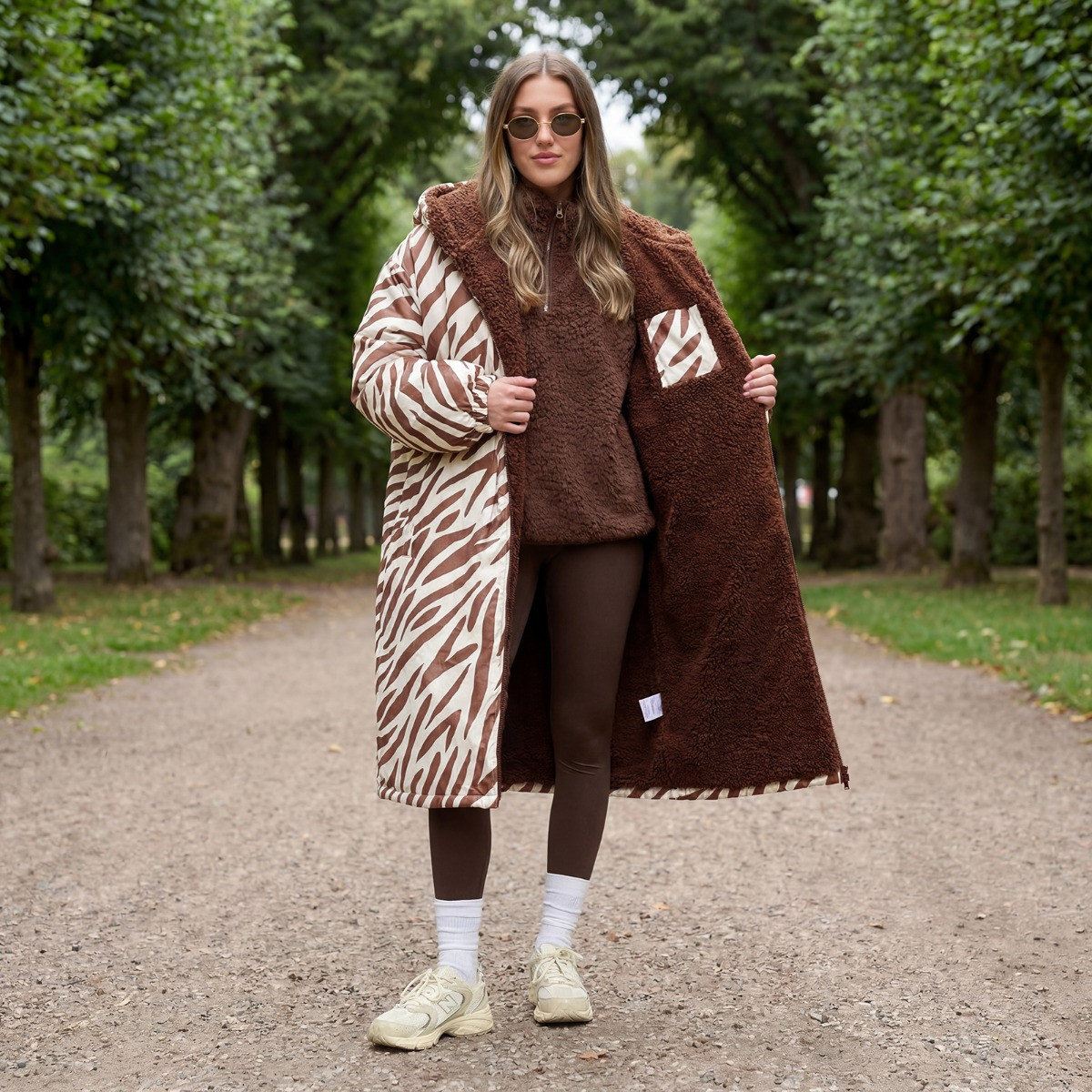 OHS Adults Water Resistant Zebra Print Sherpa Drying Robe - Brown>