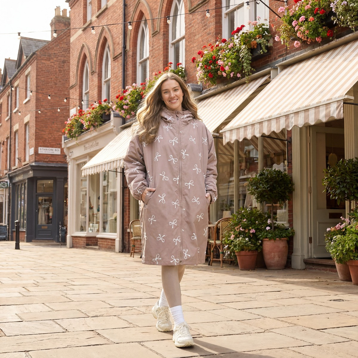 OHS Adults Water Resistant Bow Print Sherpa Drying Robe - Mink>
