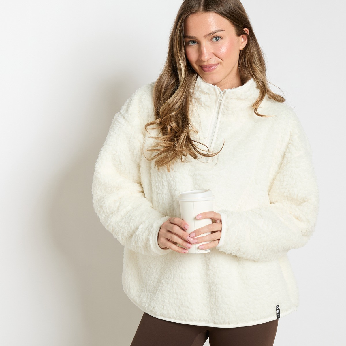 OHS Teddy Half Zip Fleece - Cream>