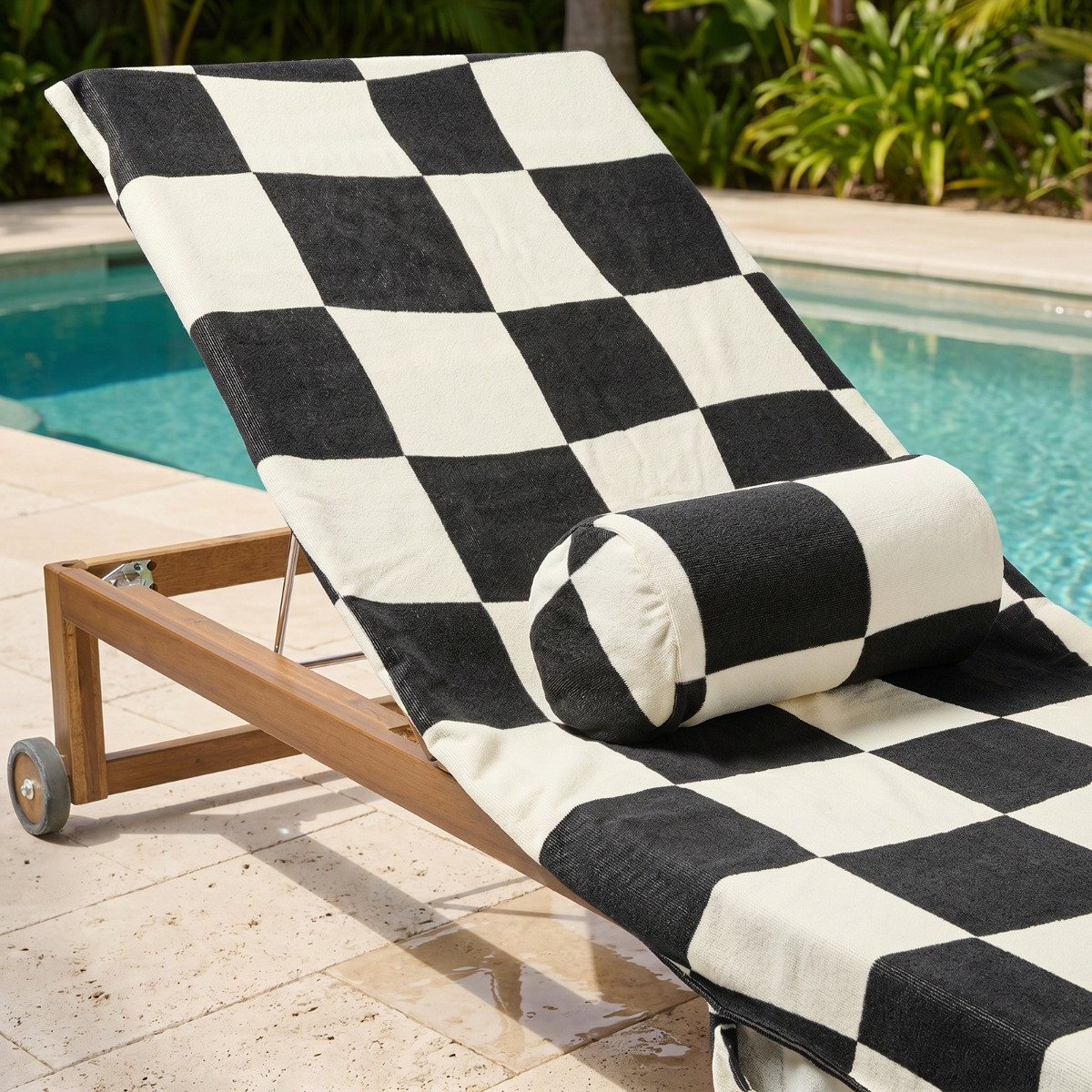 OHS Checkerboard Inflatable Beach Bolster - Monochrome>
