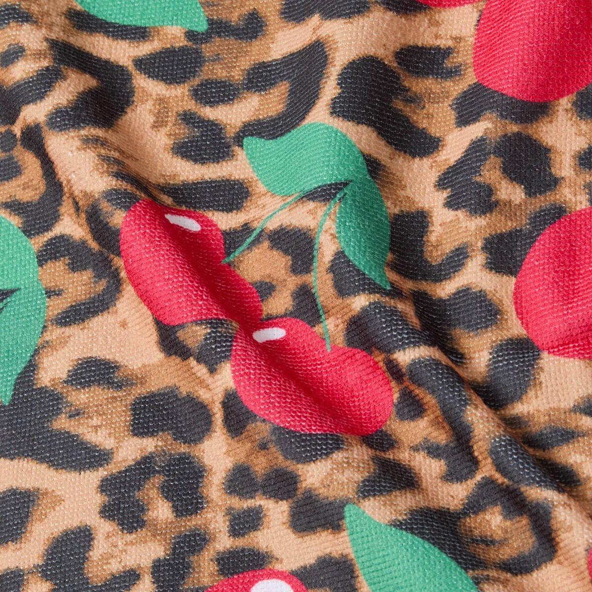 OHS Cherry Leopard Print Beach Towel in a Bag - Natural>