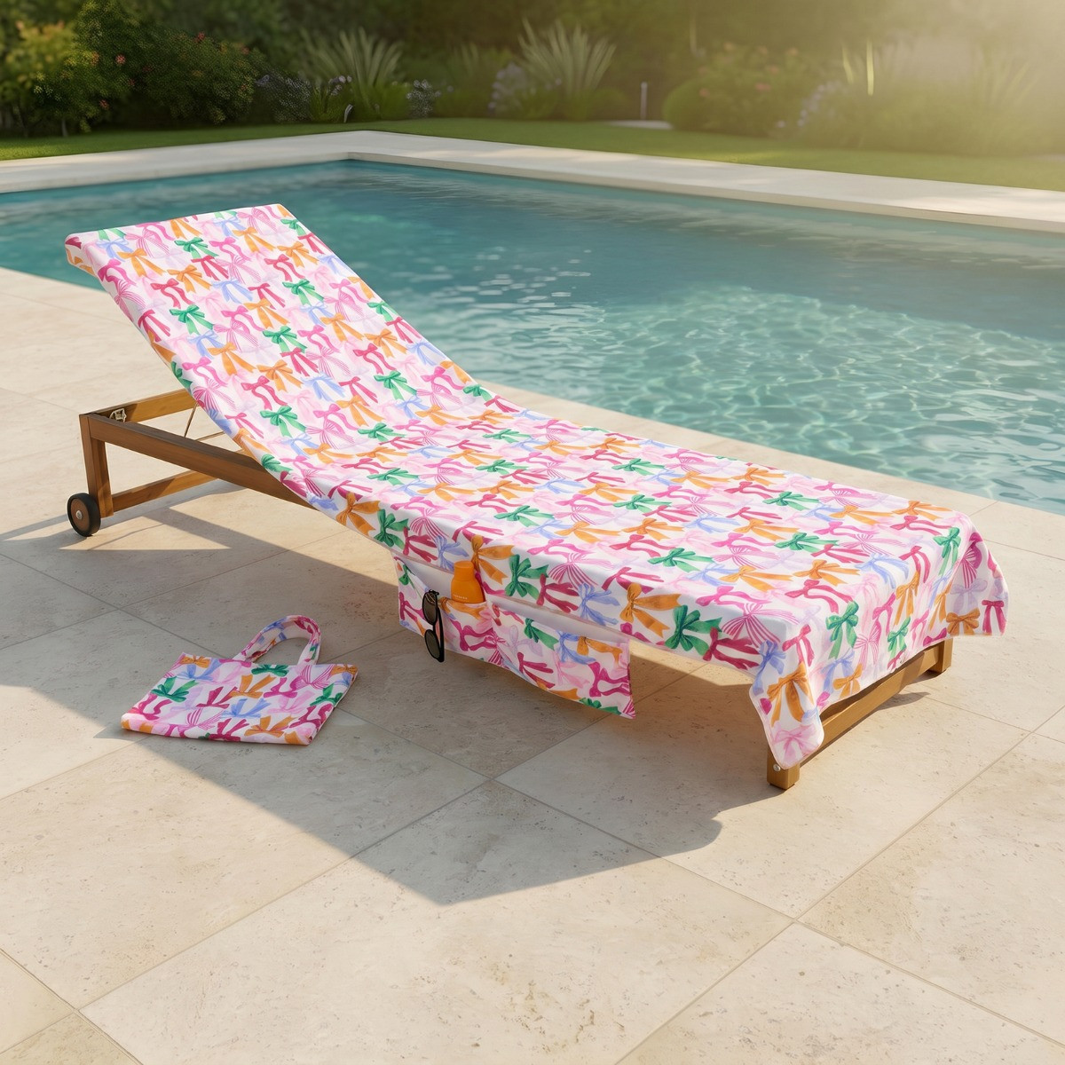 OHS Multi Bow Print Beach Towel in a Bag - Pink>