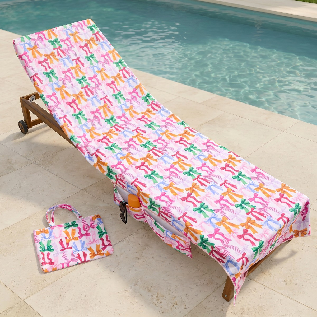 OHS Multi Bow Print Beach Towel in a Bag - Pink>