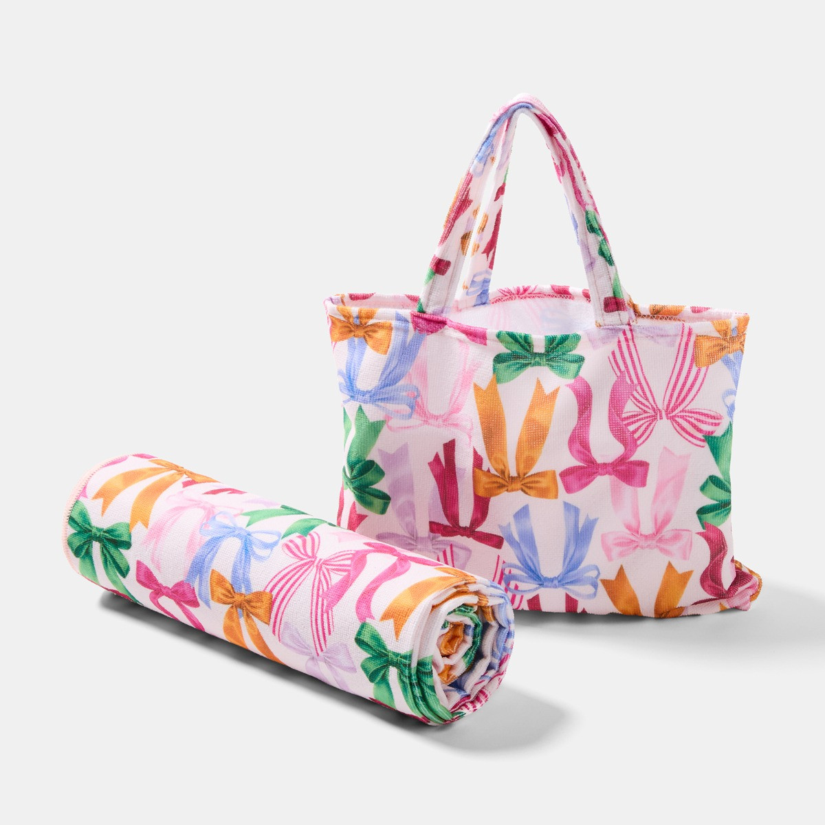 OHS Multi Bow Print Beach Towel in a Bag - Pink>