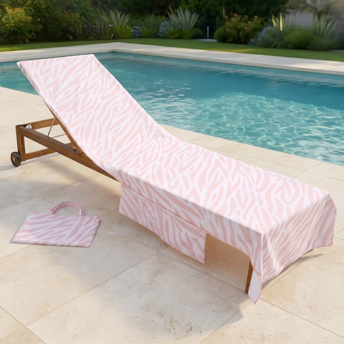 OHS Zebra Print Beach Towel in a Bag - Natural>