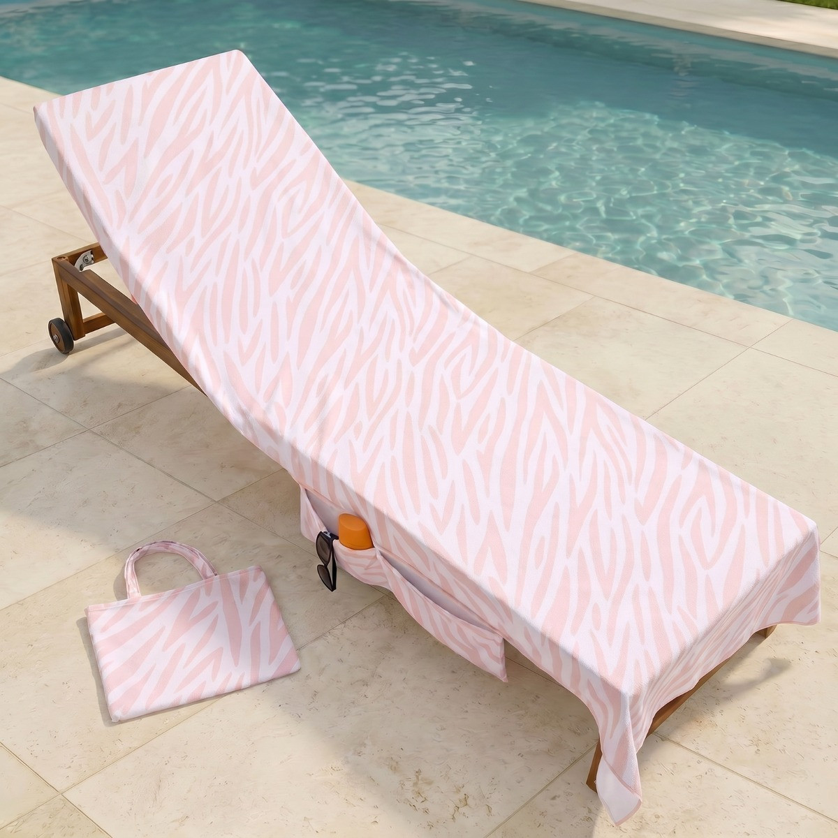 OHS Zebra Print Beach Towel in a Bag - Natural>