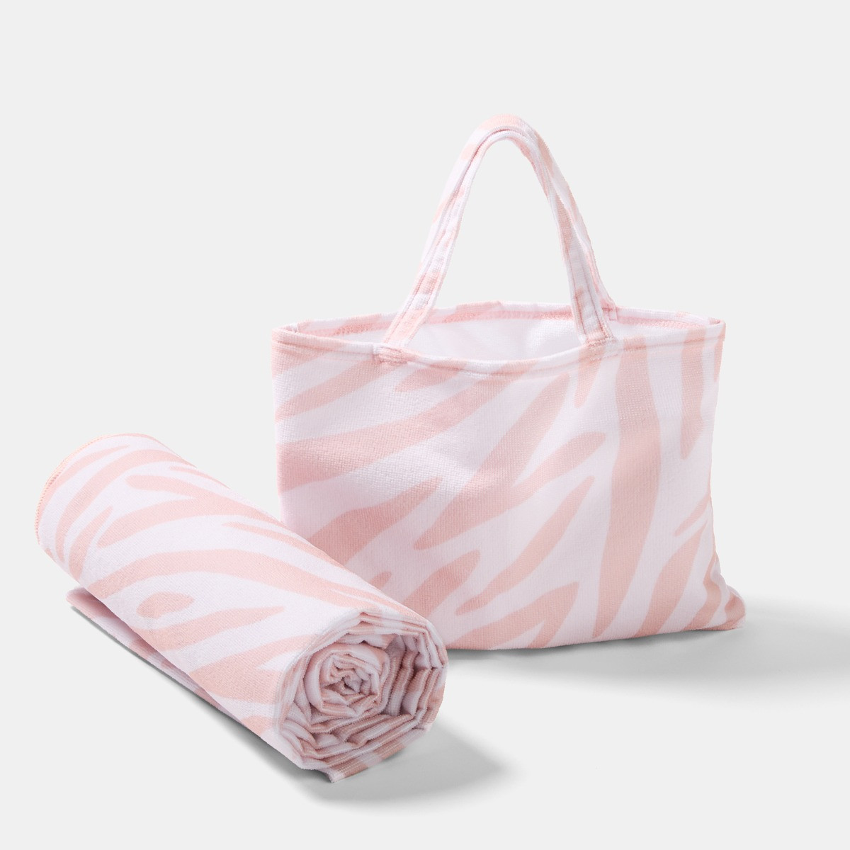 OHS Zebra Print Beach Towel in a Bag - Natural>