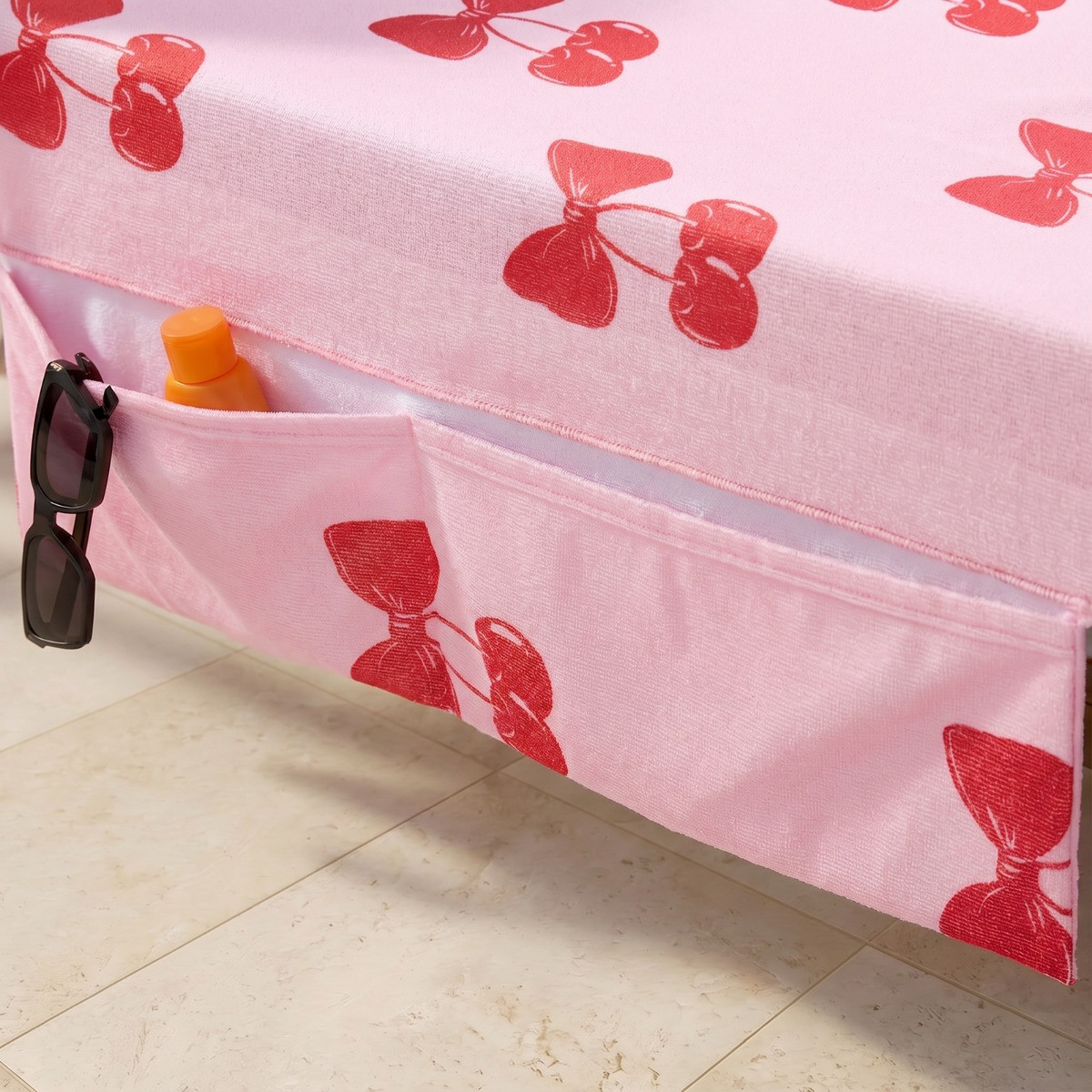 OHS Cherry Bow Print Beach Towel in a Bag - Pink>
