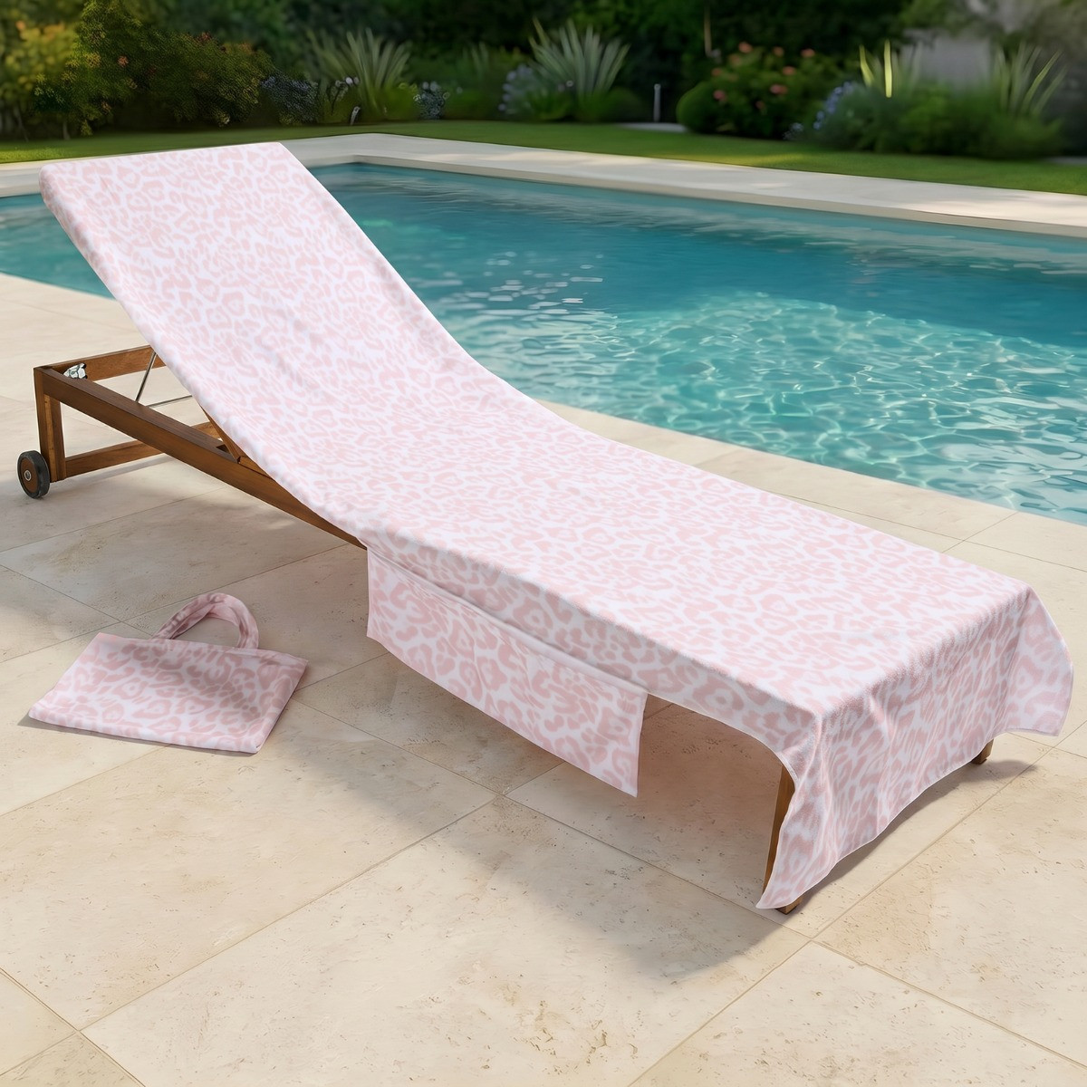 OHS Leopard Print Beach Towel in a Bag - Stone>