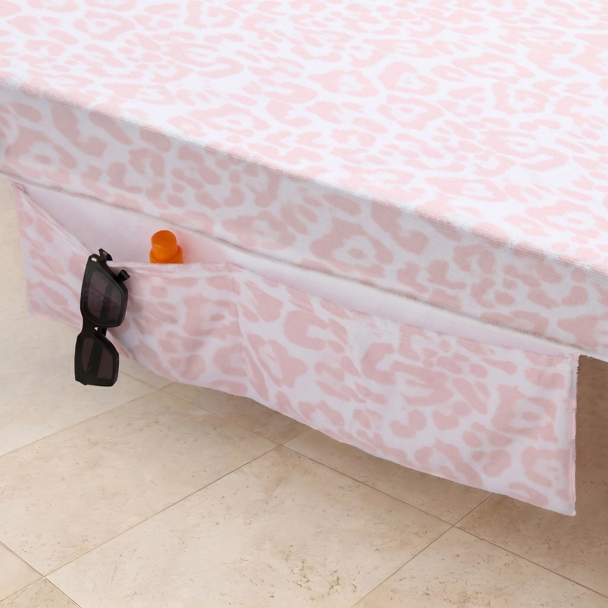 OHS Leopard Print Beach Towel in a Bag - Stone>