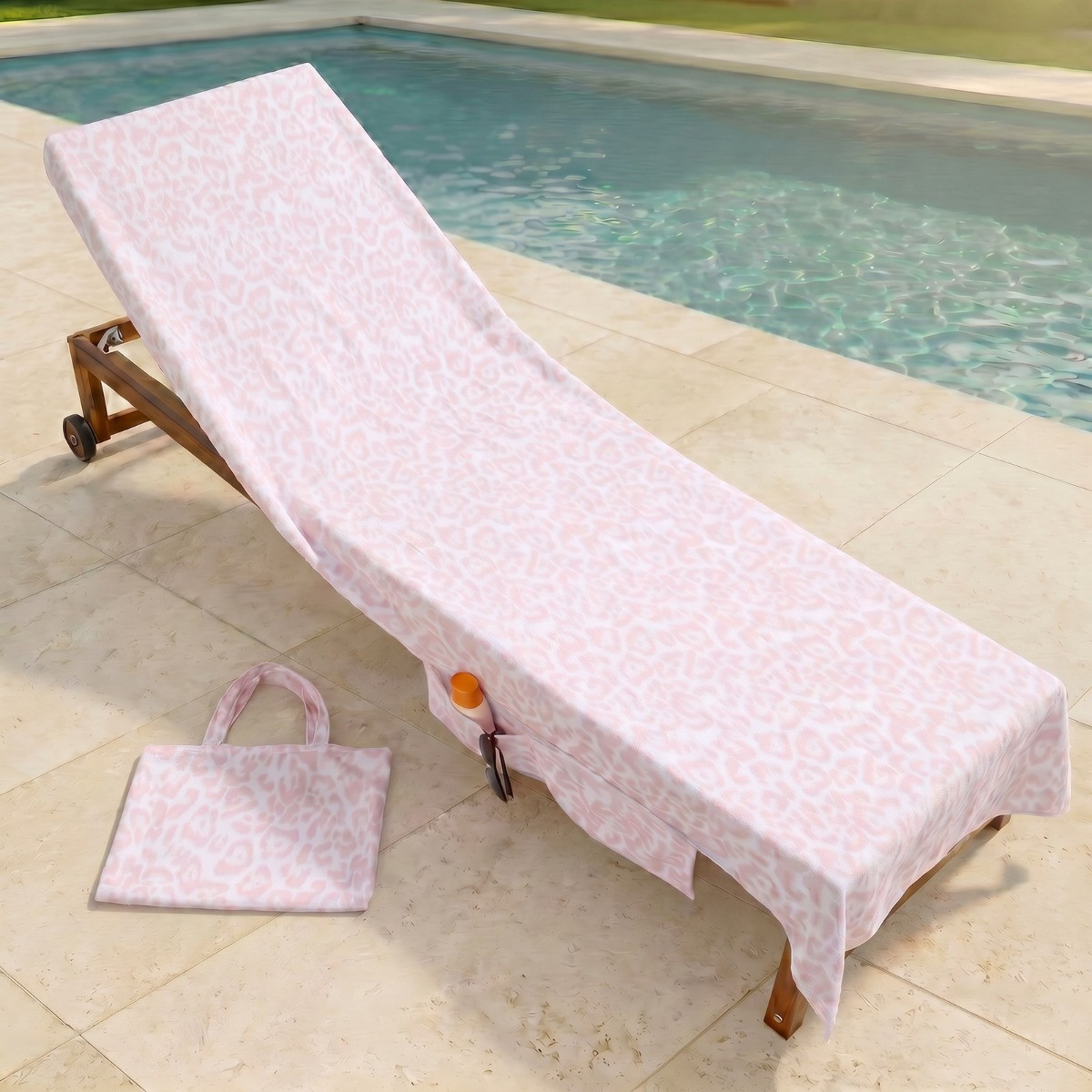 OHS Leopard Print Beach Towel in a Bag - Stone>