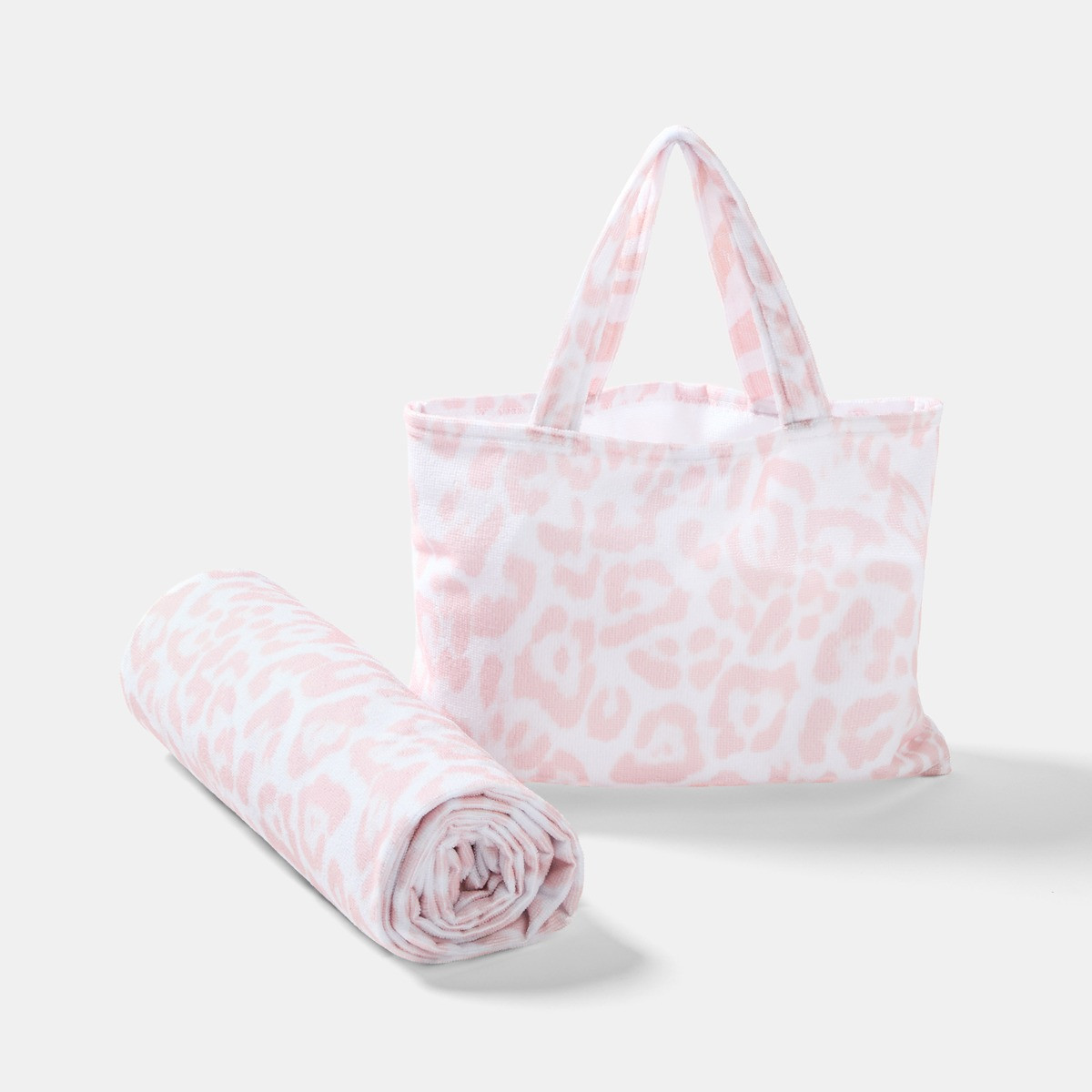 OHS Leopard Print Beach Towel in a Bag - Stone>