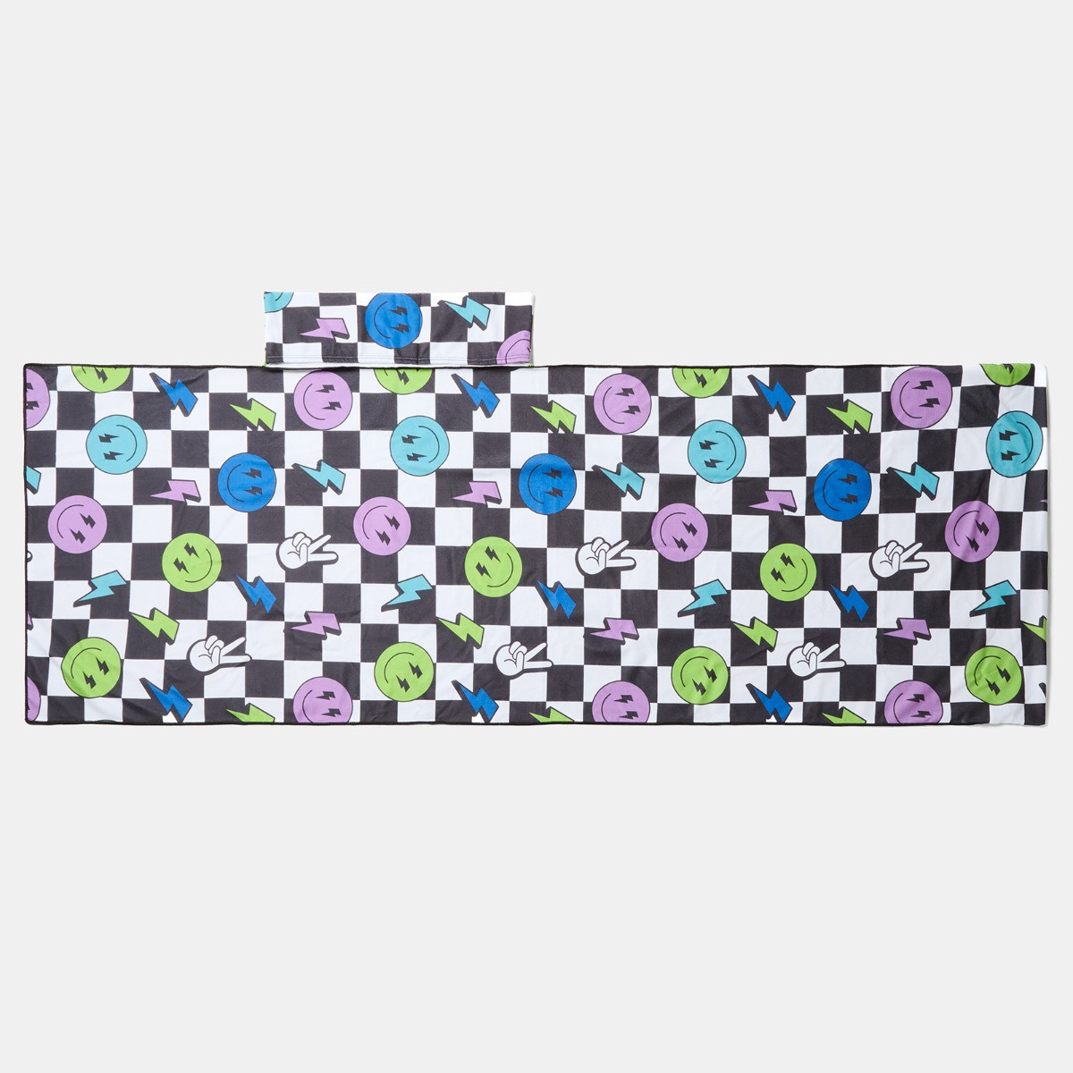 OHS Smiley Checkerboard Beach Towel in a Bag - Monochrome>