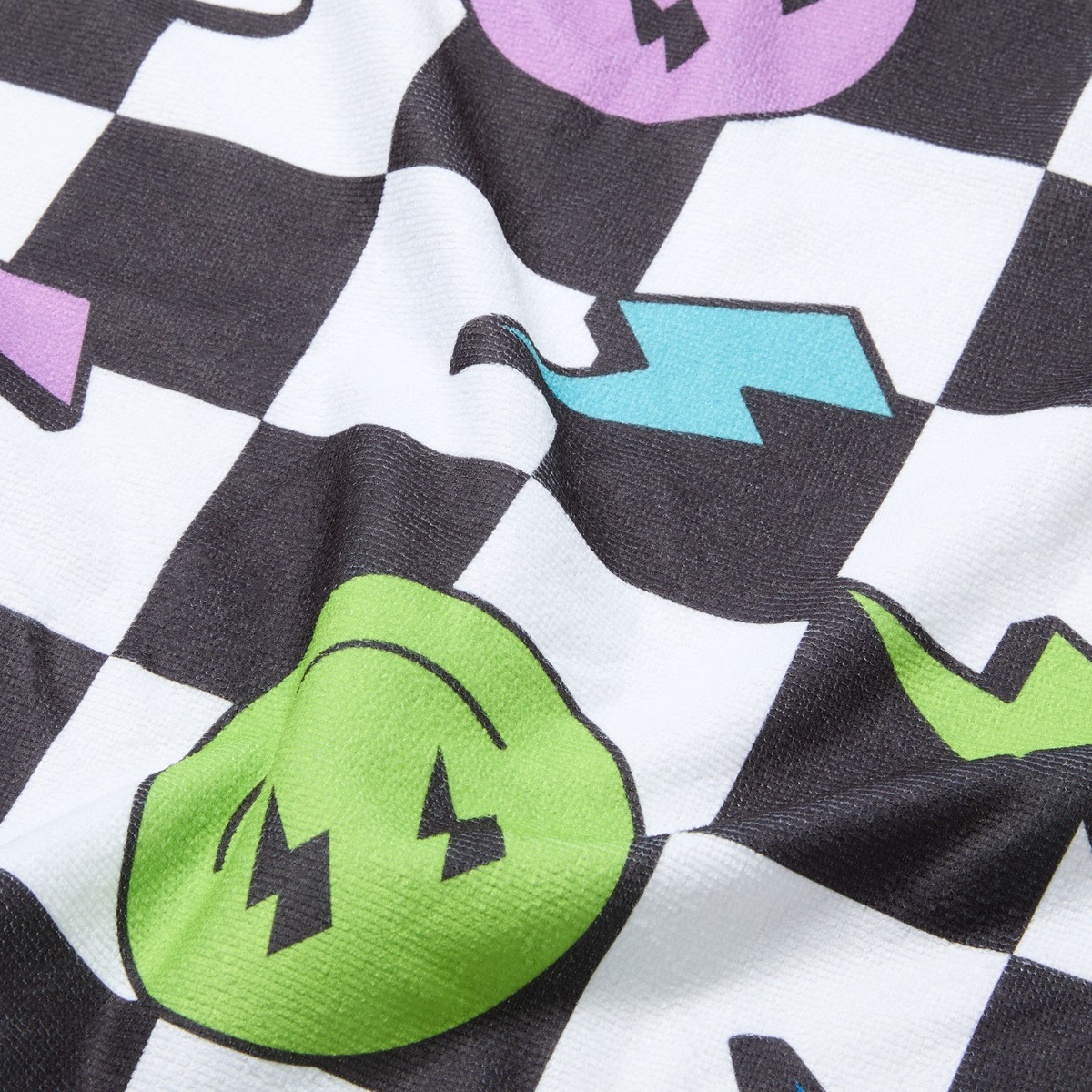 OHS Smiley Checkerboard Beach Towel in a Bag - Monochrome>