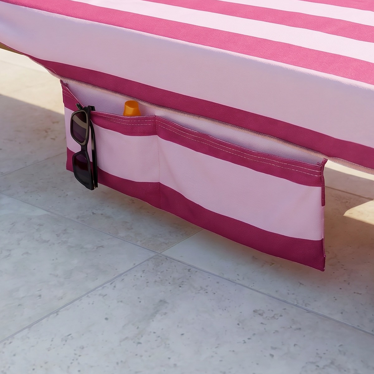 OHS Stripe Beach Towel in a Bag - Burgundy/Pink>