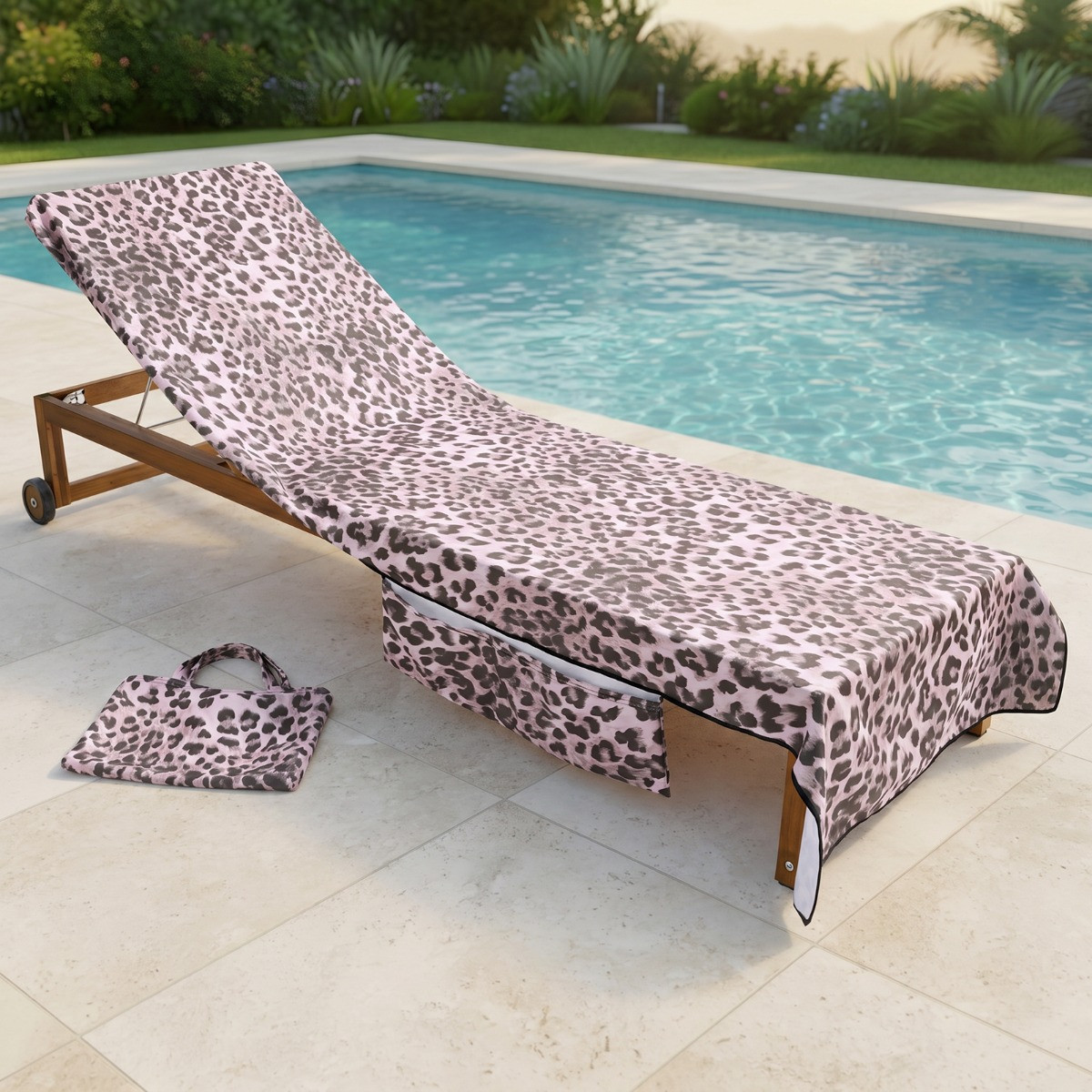 OHS Leopard Print Beach Towel in a Bag - Monochrome>