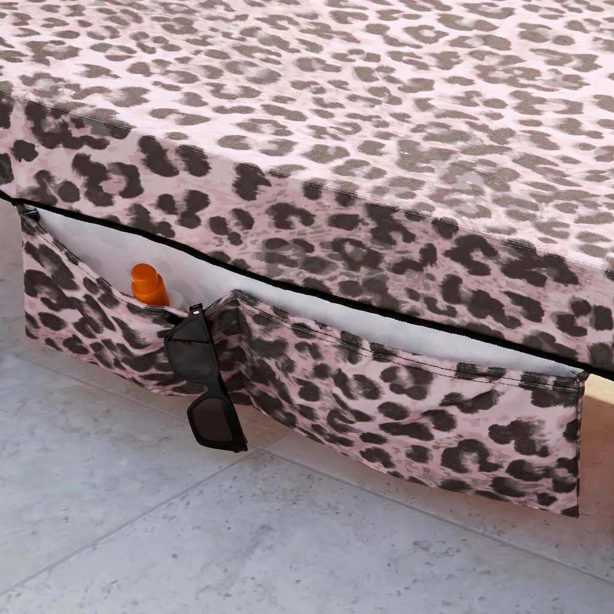 OHS Leopard Print Beach Towel in a Bag - Monochrome>