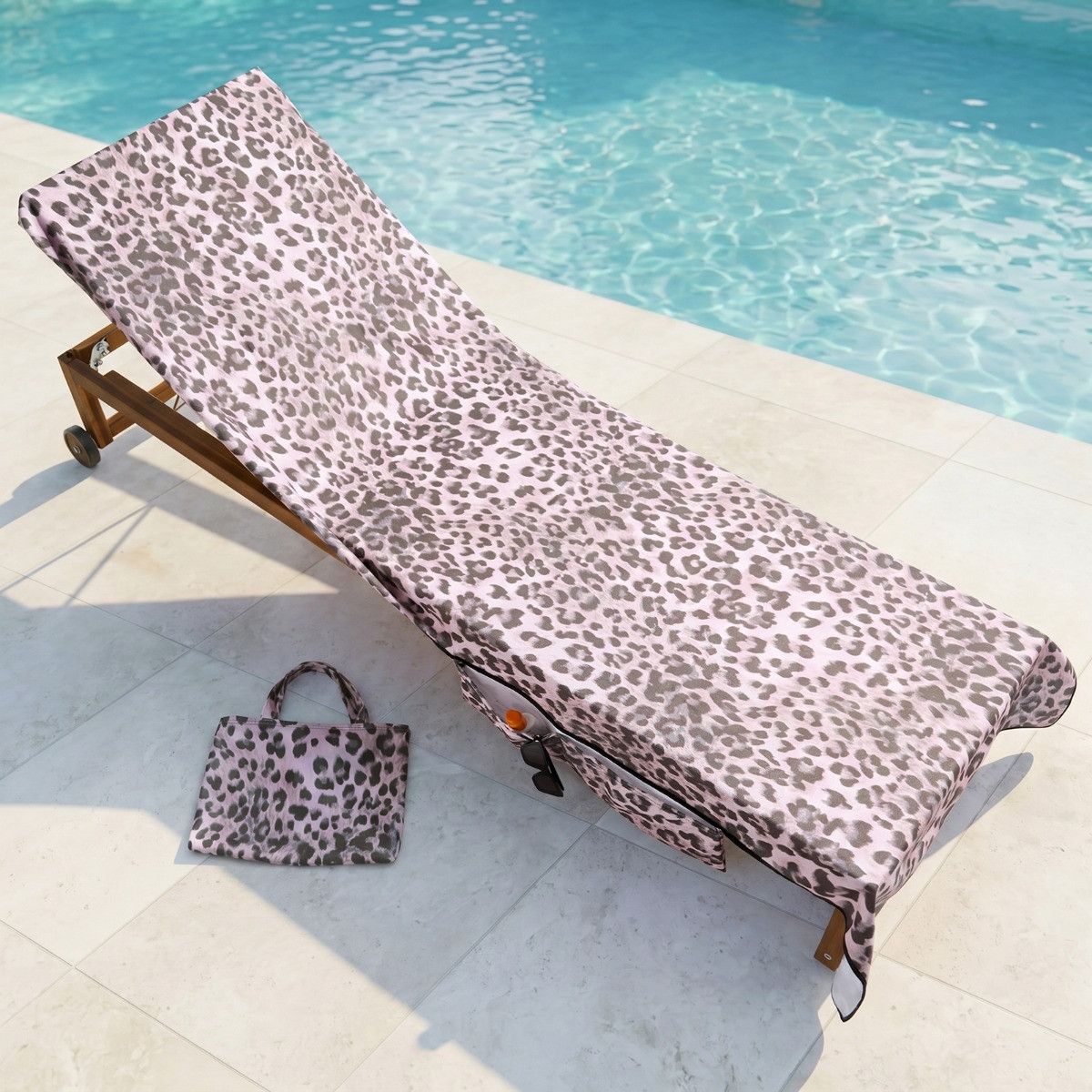 OHS Leopard Print Beach Towel in a Bag - Monochrome>