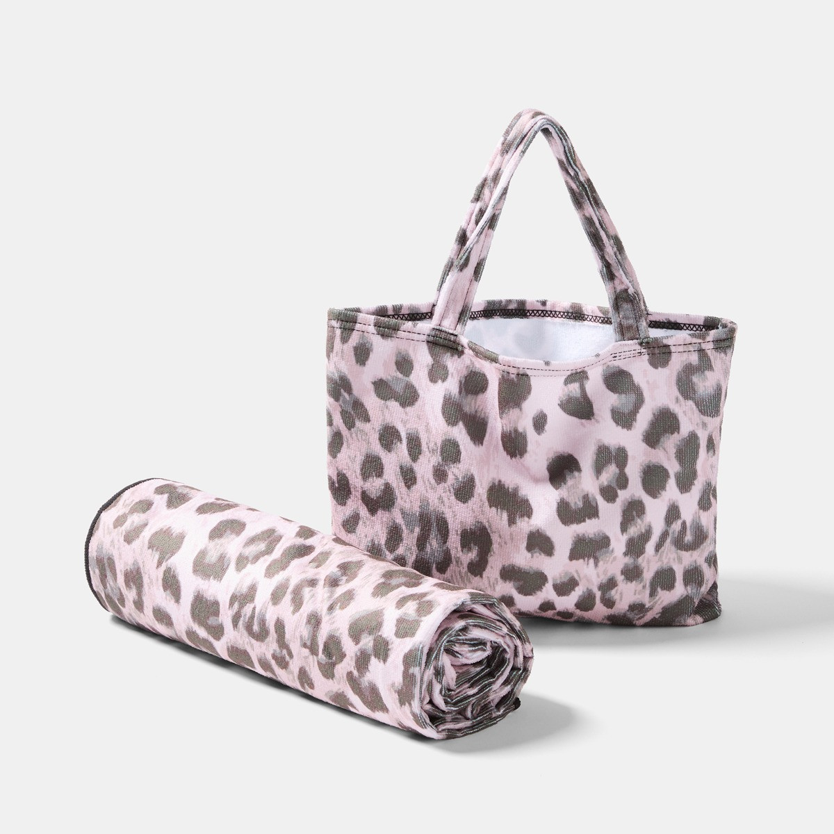 OHS Leopard Print Beach Towel in a Bag - Monochrome>