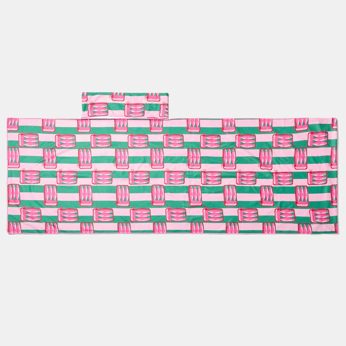 OHS Sardine Stripe Beach Towel in a Bag - Pink/Green>
