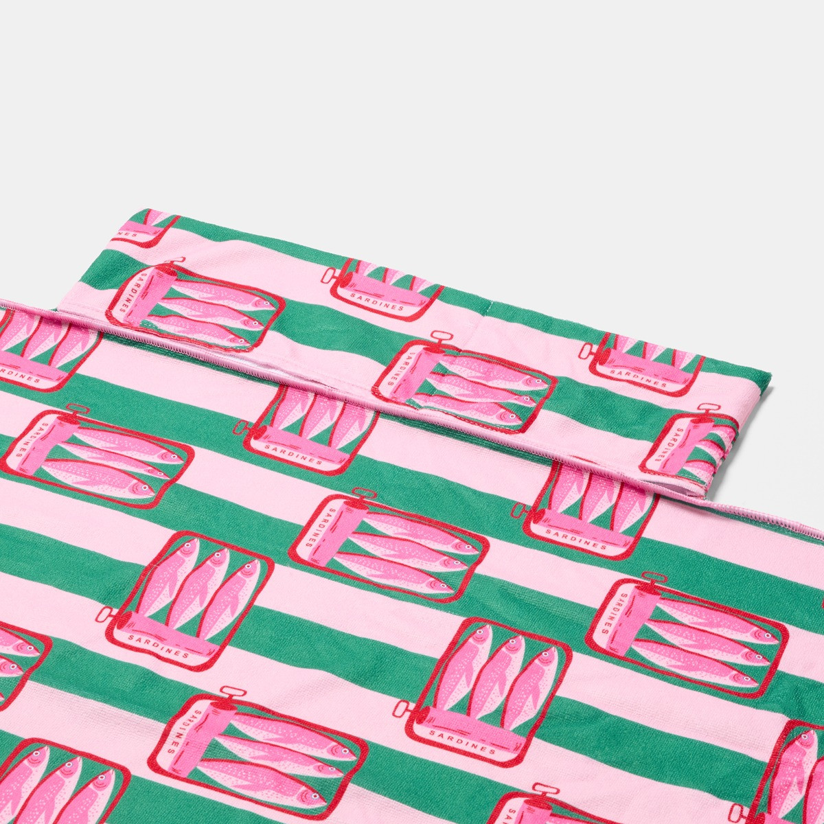 OHS Sardine Stripe Beach Towel in a Bag - Pink/Green>