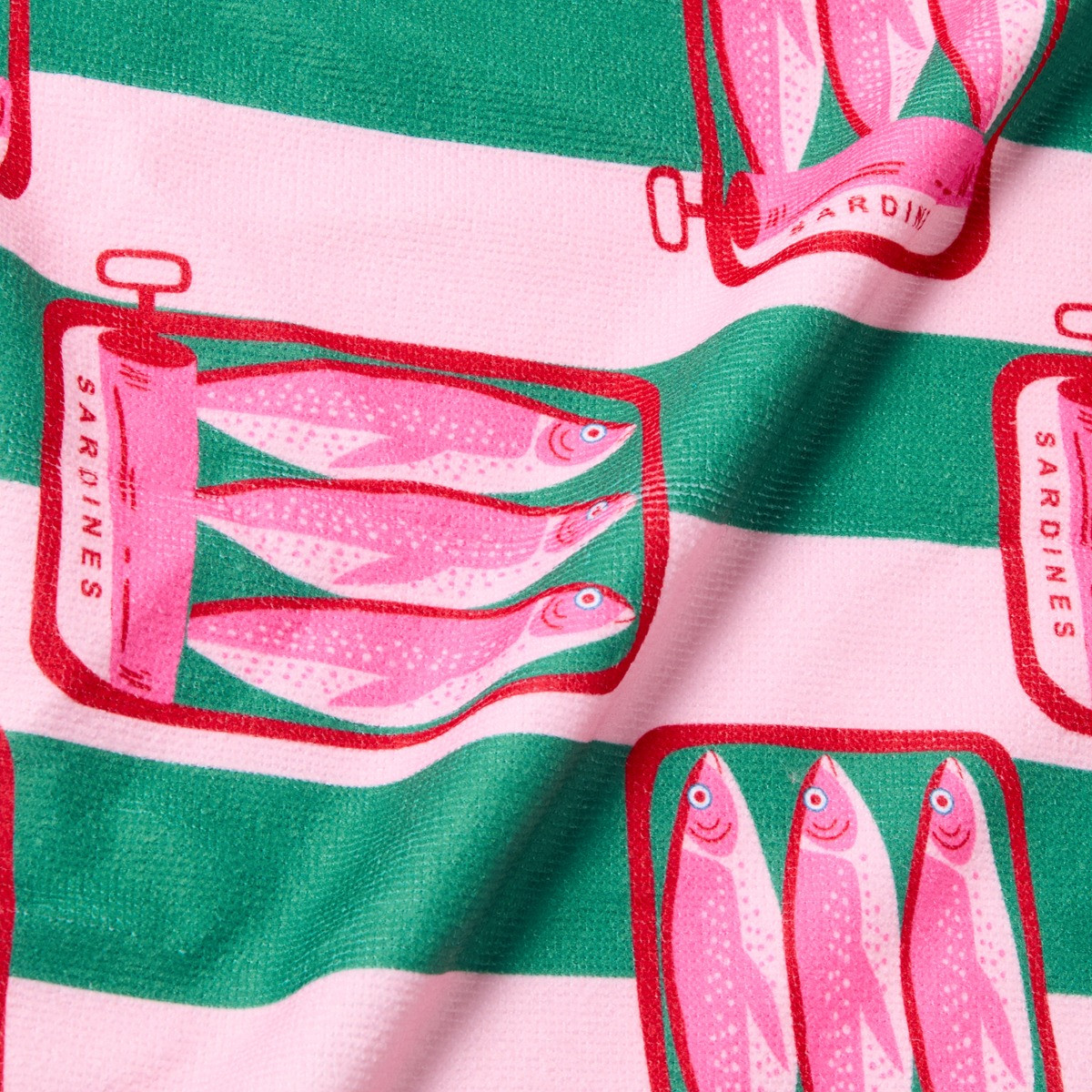 OHS Sardine Stripe Beach Towel in a Bag - Pink/Green>