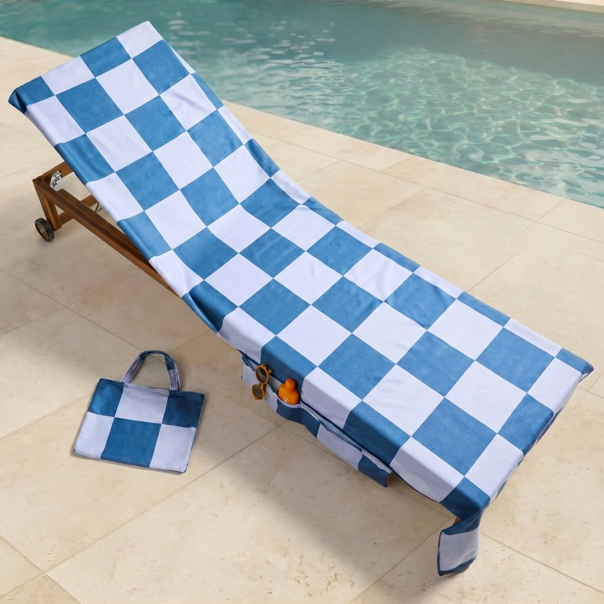 OHS Checkerboard Beach Towel in a Bag - Blue>