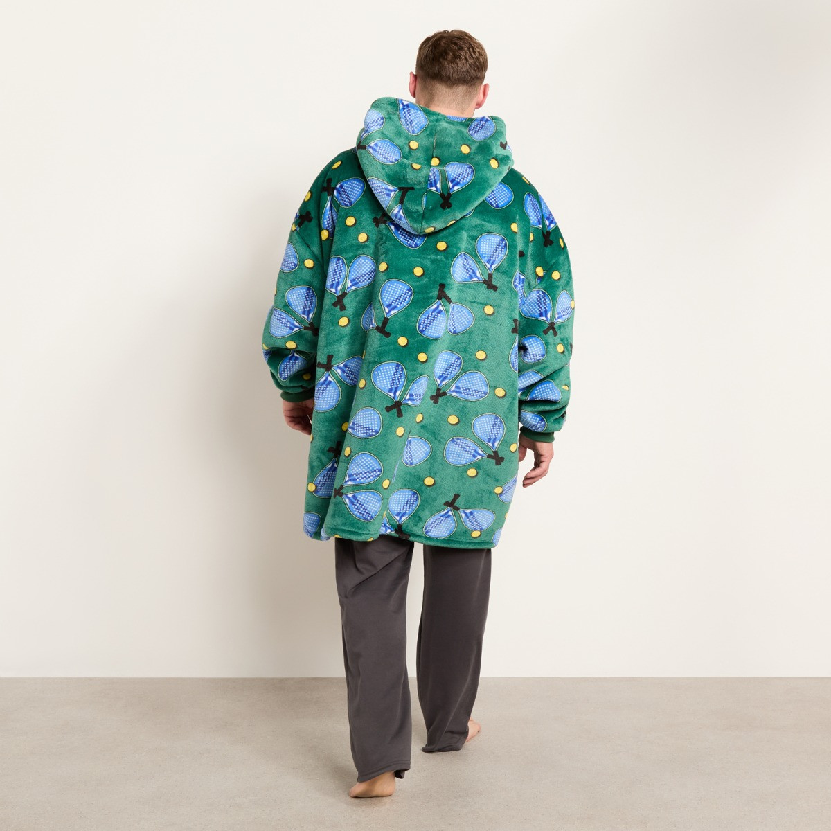 OHS Cosy Adults Padel Print Hoodie Blanket - Green>