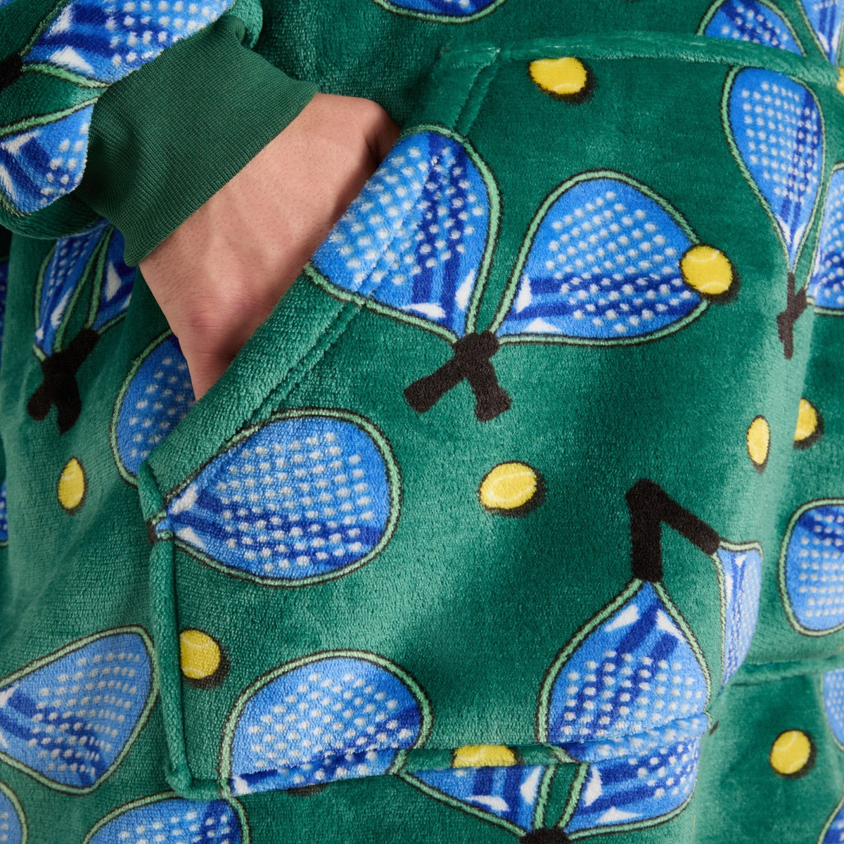 OHS Cosy Adults Padel Print Hoodie Blanket - Green>