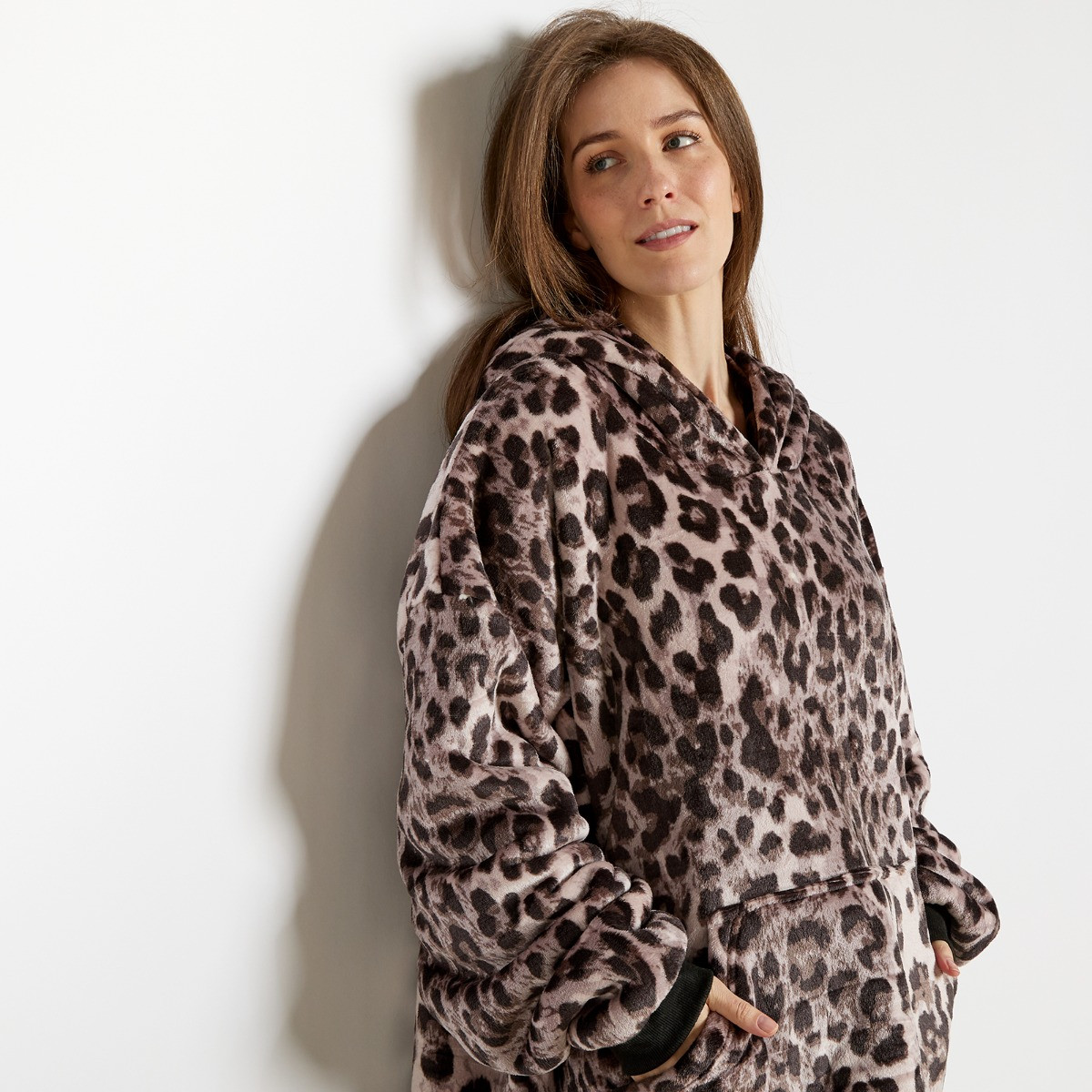 OHS Leopard Print Hoodie Blanket - Monochrome>