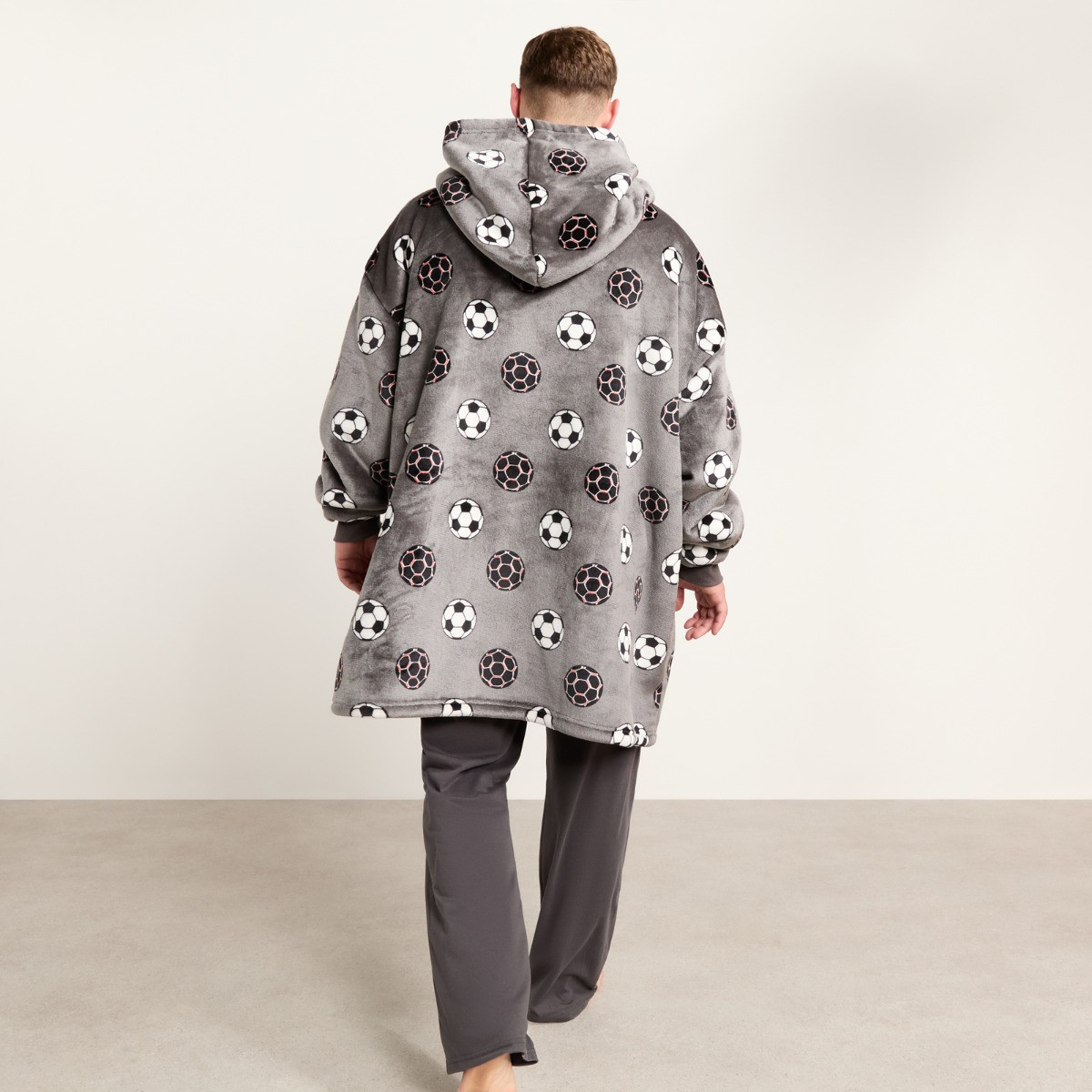 OHS Supersoft Adults Football Print Hoodie Blanket - Grey>