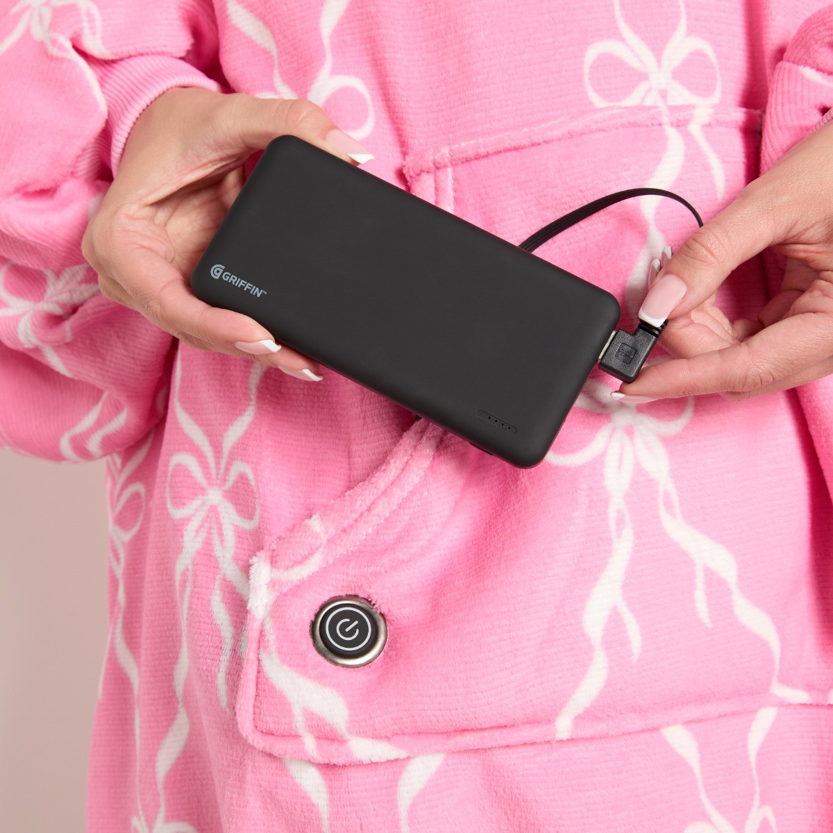 OHS Lattice Bow Print Electric Heated Hoodie Blanket - Pink>