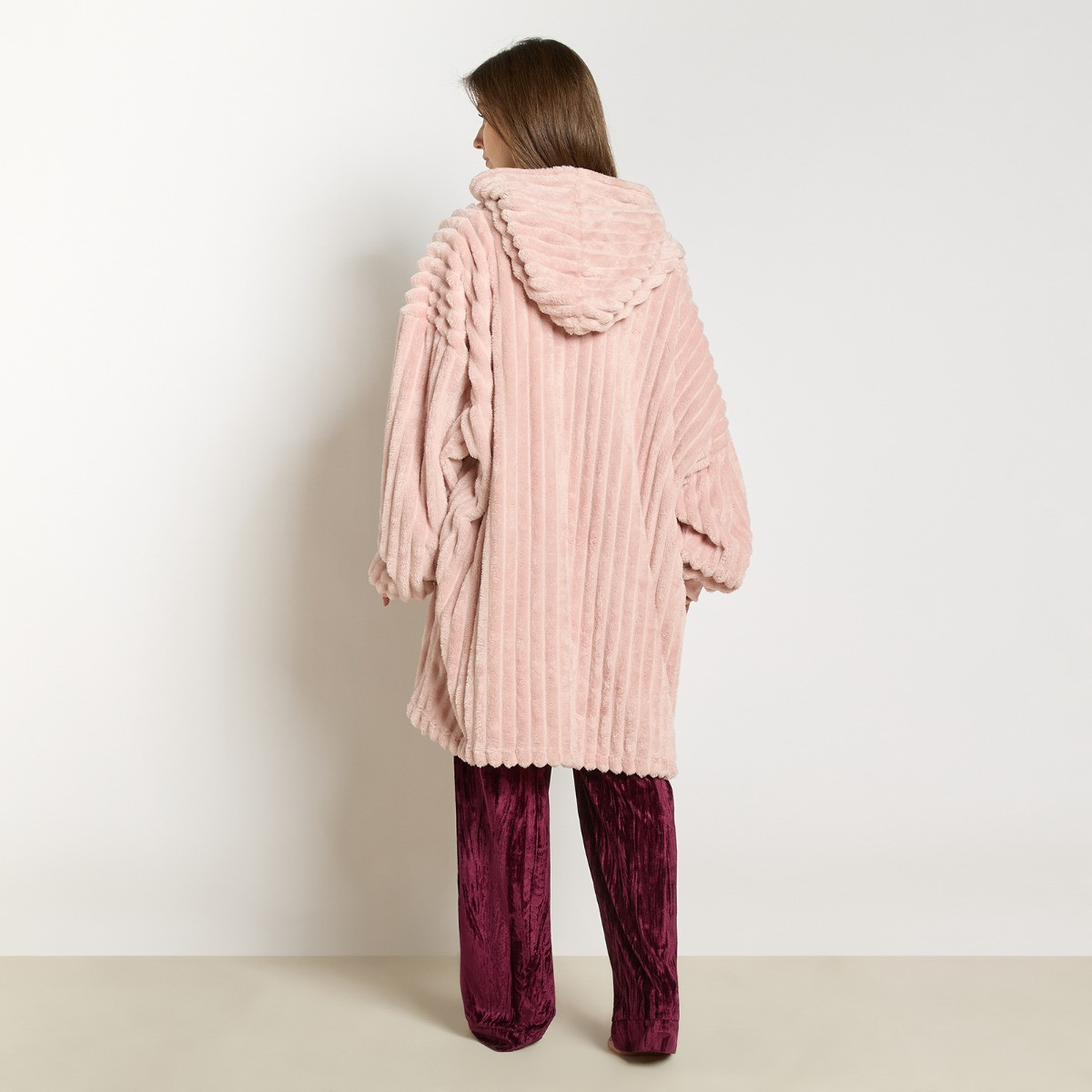 OHS Ribbed Fleece Hoodie Blanket - Blush>