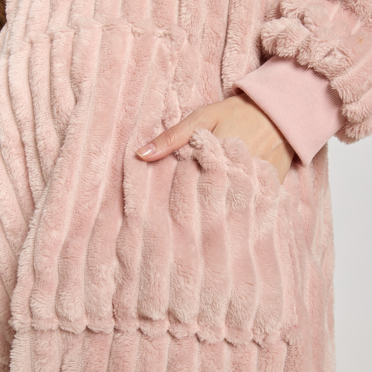 OHS Ribbed Fleece Hoodie Blanket - Blush>