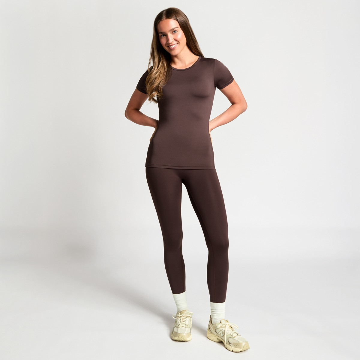 OHS Active Sculpt Crew Neck Fitted Short Sleeve T-Shirt - Brown>