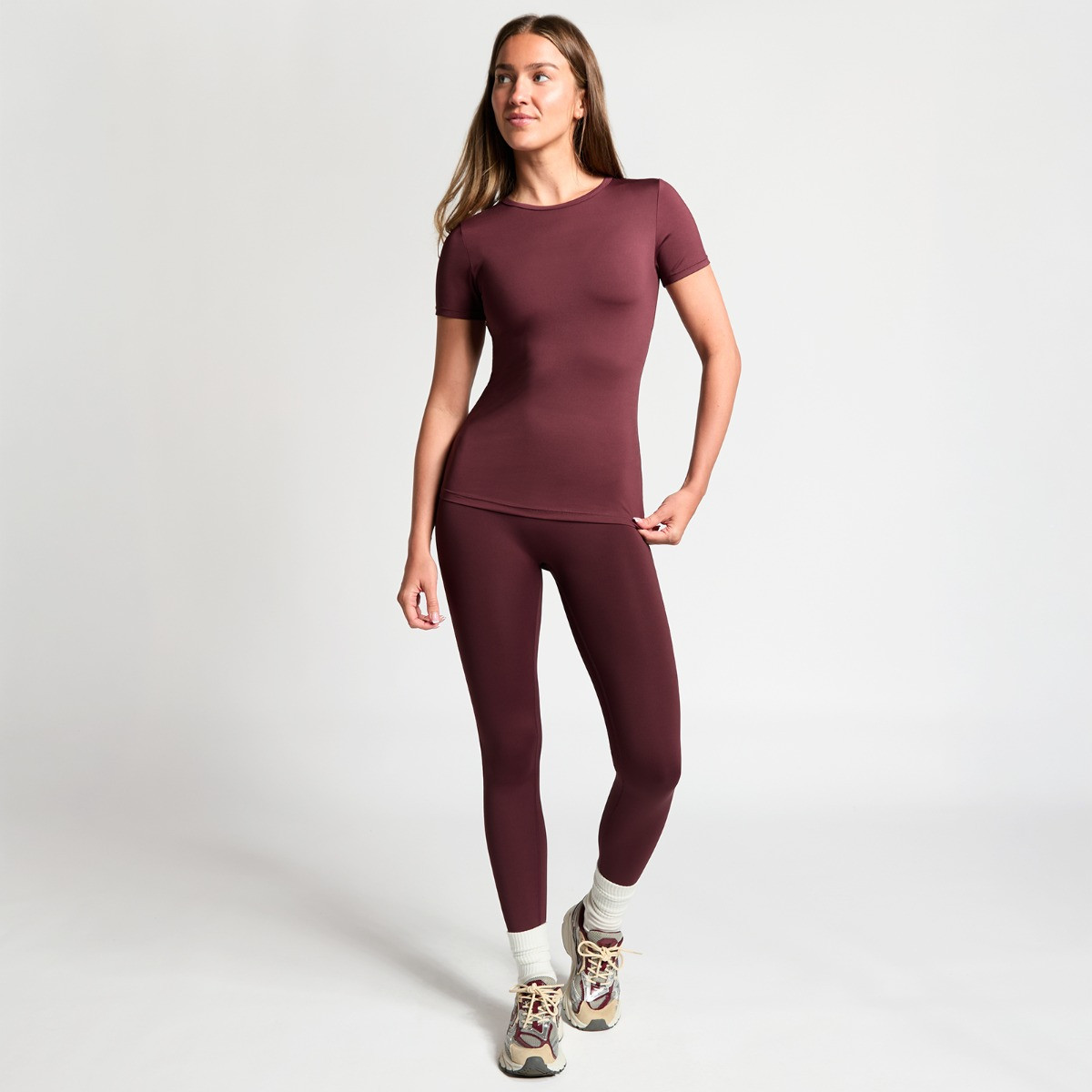 OHS Active Sculpt Crew Neck Fitted Short Sleeve T-Shirt - Maroon>