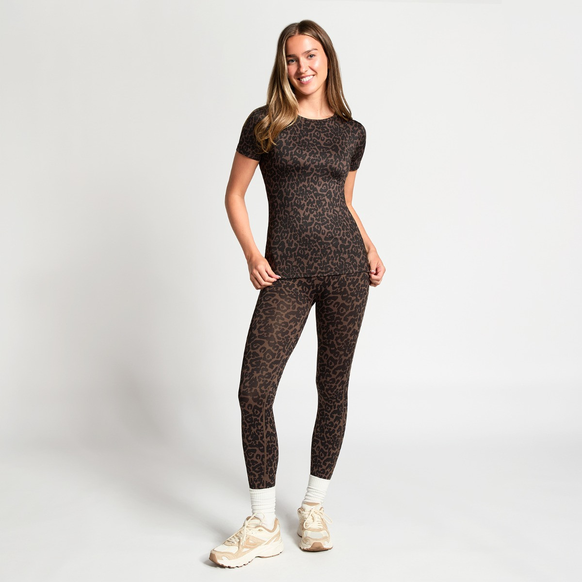 OHS Active Sculpt Crew Neck Fitted Short Sleeve T-Shirt - Dark Leopard>