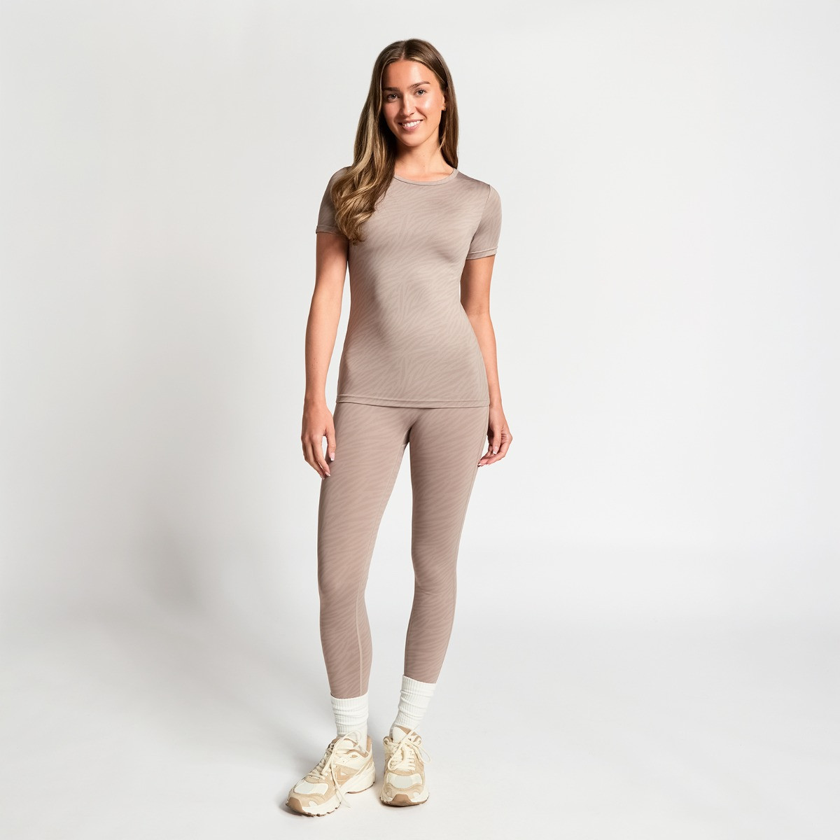 OHS Active Sculpt Crew Neck Fitted Short Sleeve T-Shirt - Beige Zebra>