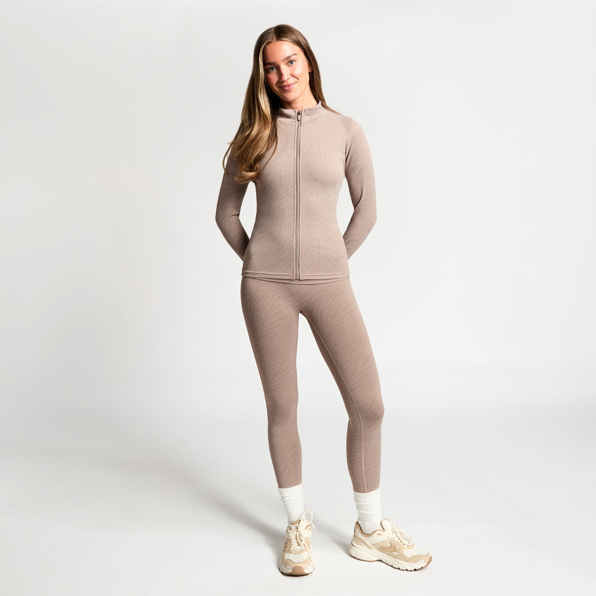 OHS Active Sculpt Full Zip Long Jacket - Beige Zebra>