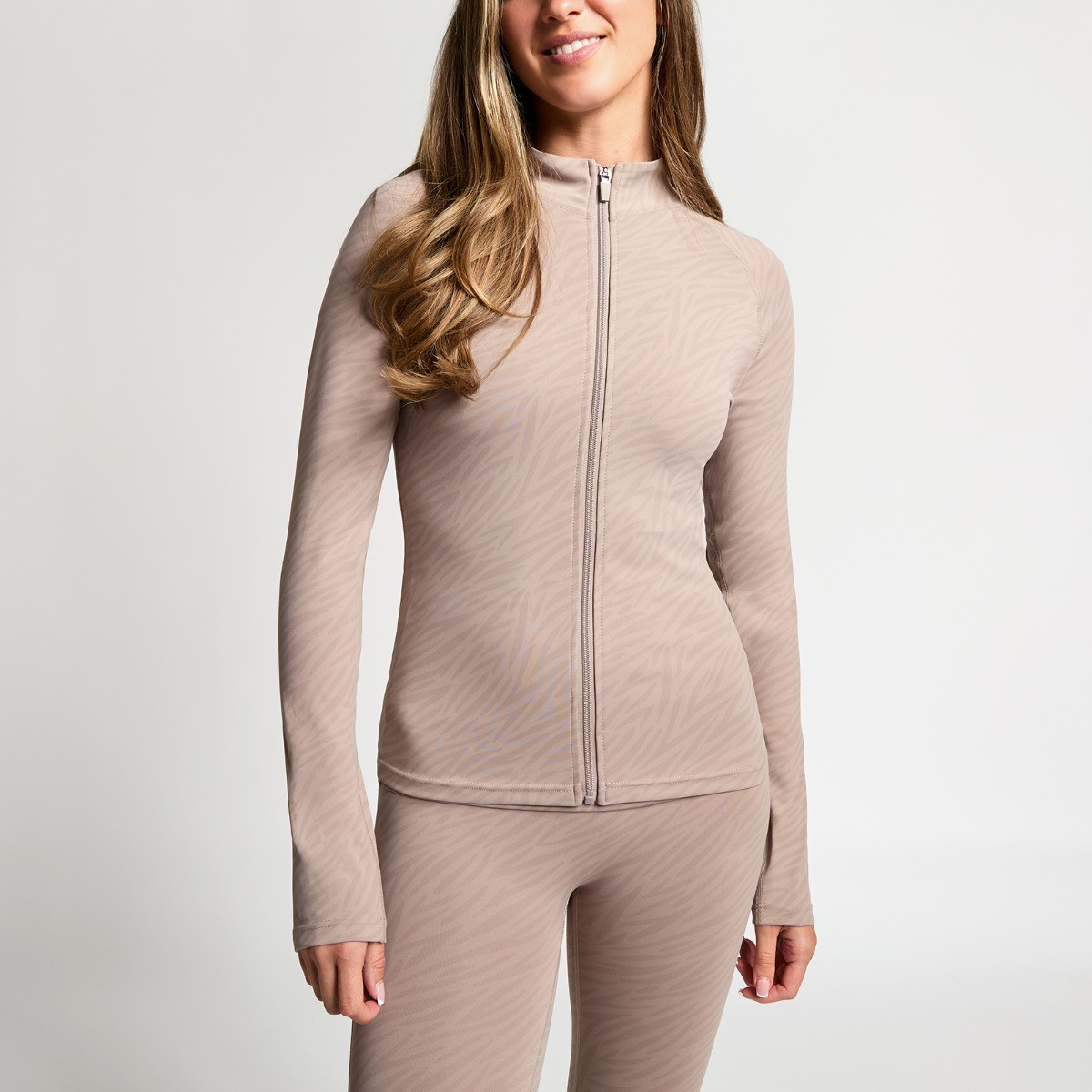 OHS Active Sculpt Full Zip Long Jacket - Beige Zebra>