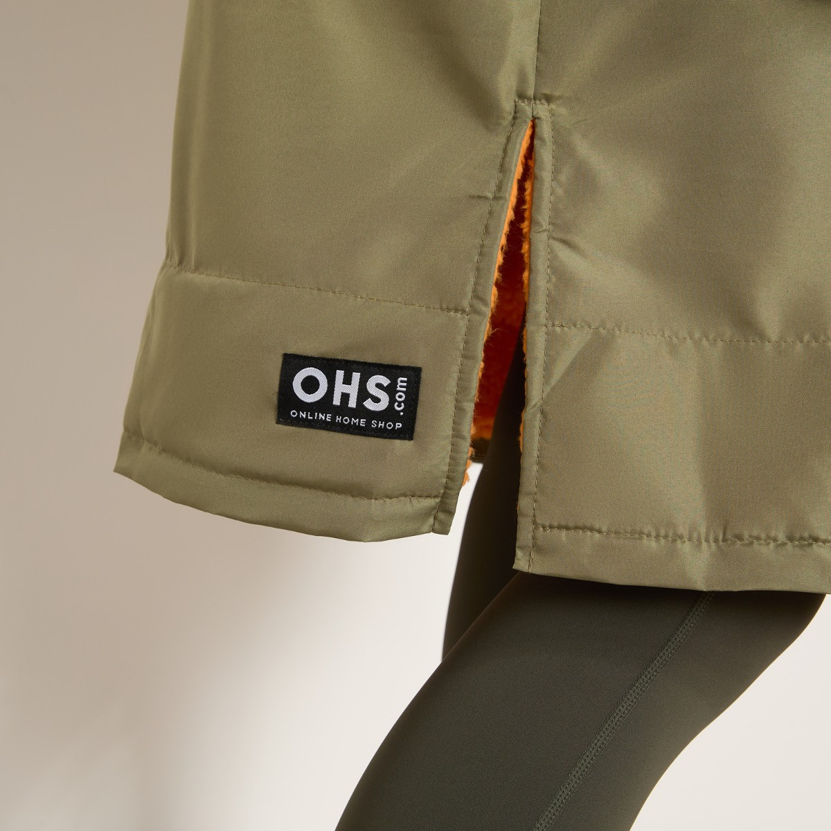 OHS Adults Water Resistant Sherpa Drying Robe - Khaki/Orange>