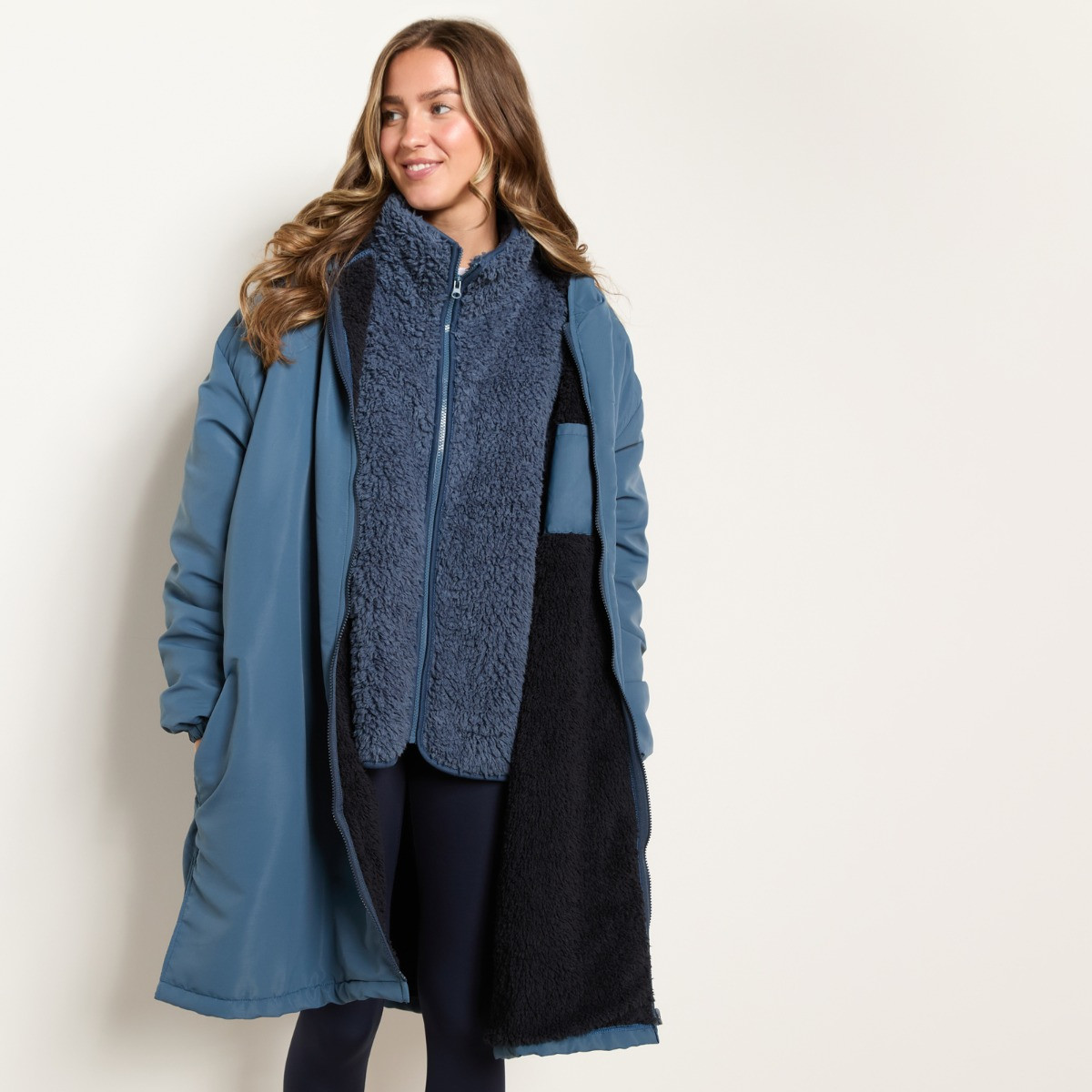 OHS Adults Water Resistant Sherpa Drying Robe - Slate Blue>