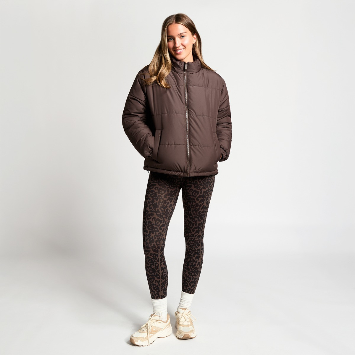 OHS Basic Funnel Neck Puffer Jacket - Brown>