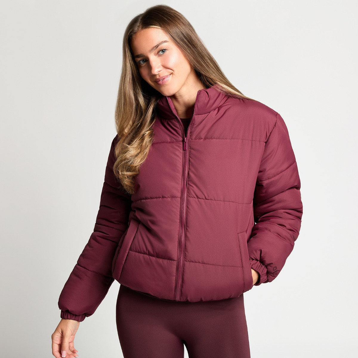 OHS Basic Funnel Neck Puffer Jacket - Burgundy>