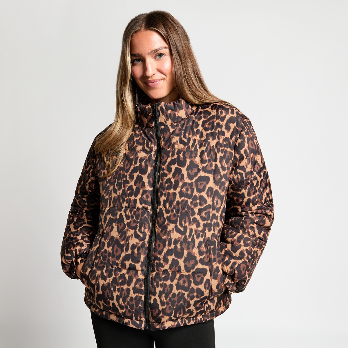 OHS Basic Funnel Neck Puffer Jacket - Natural Leopard>