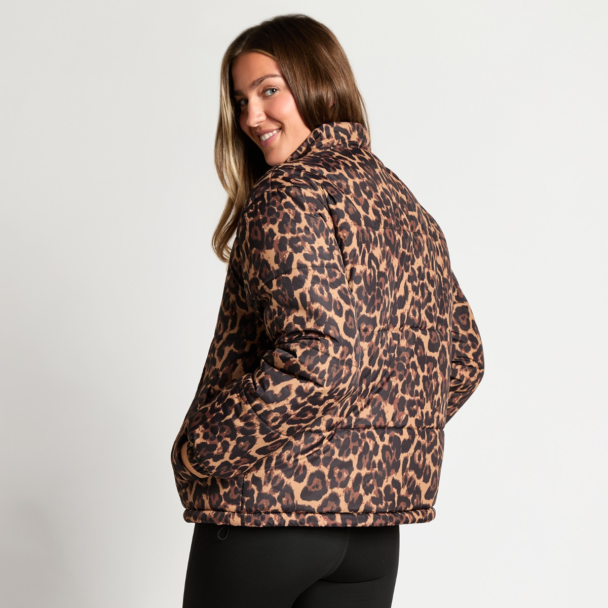 OHS Basic Funnel Neck Puffer Jacket - Natural Leopard>