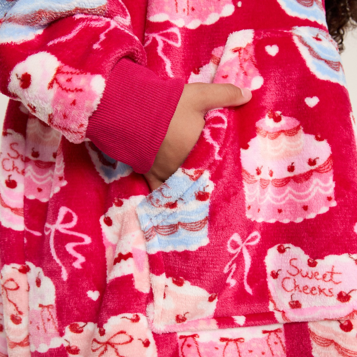 OHS Supersoft Kids Cake Bow Print Hoodie Blanket - Pink>