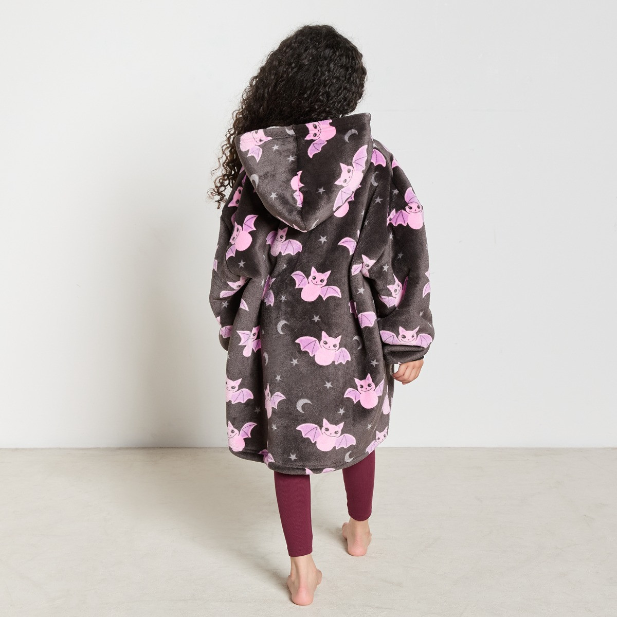 OHS Supersoft Kids Bat Print Hoodie Blanket - Black>