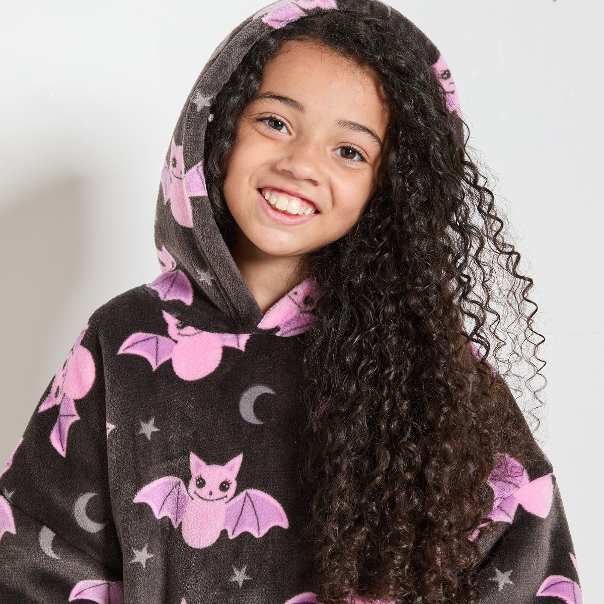OHS Supersoft Kids Bat Print Hoodie Blanket - Black>