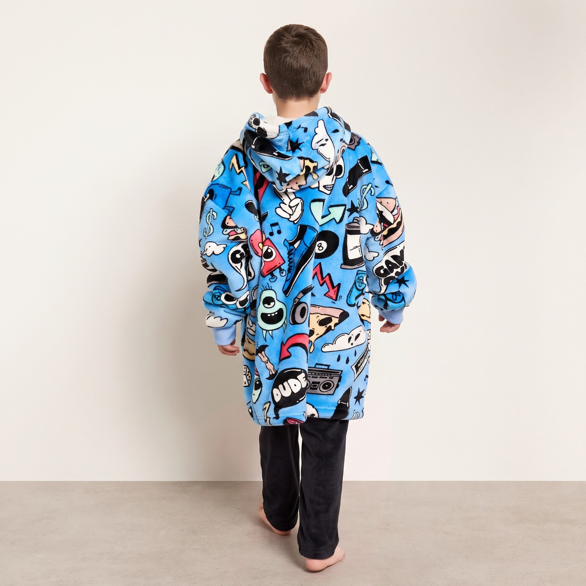 OHS Supersoft Kids Cartoon Print Hoodie Blanket - Blue>
